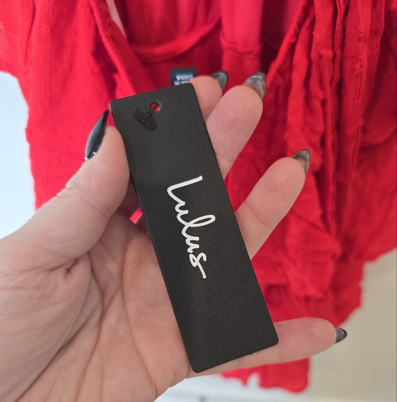 Lulus All About Bliss red Swiss dot tiered mini dress, size M, NWT - Picture 9 of 9